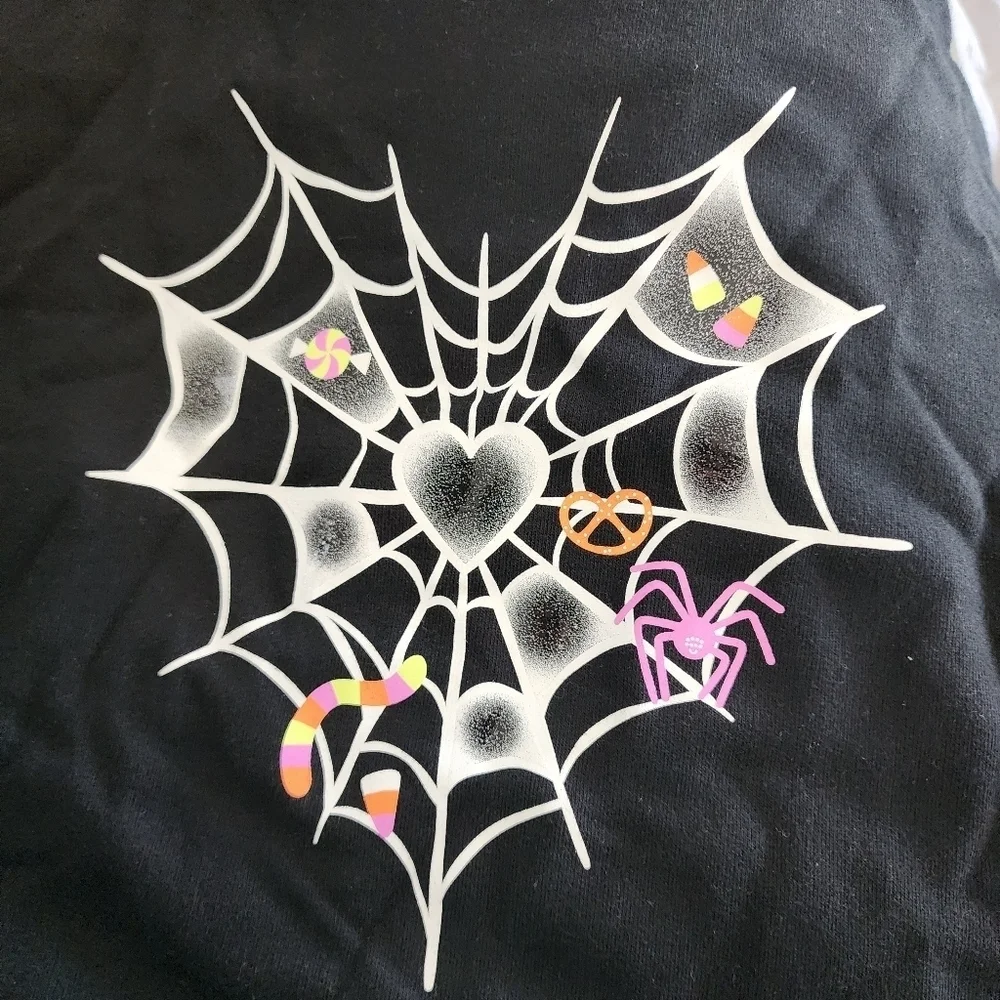 NWT Cat & Jack Black Heart Spiderweb Halloween Sweatshirt Girl's XL (14) New